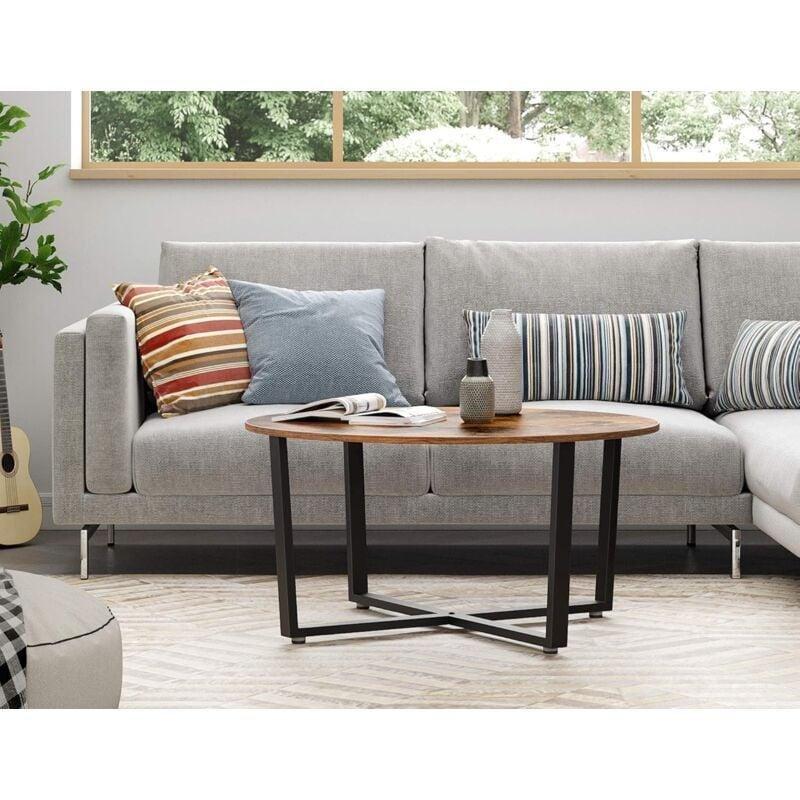 Endüstriyel Metal Ayaklı Yuvarlak Orta Sehpa 88 cm Kahverengi Ahşap - 103433