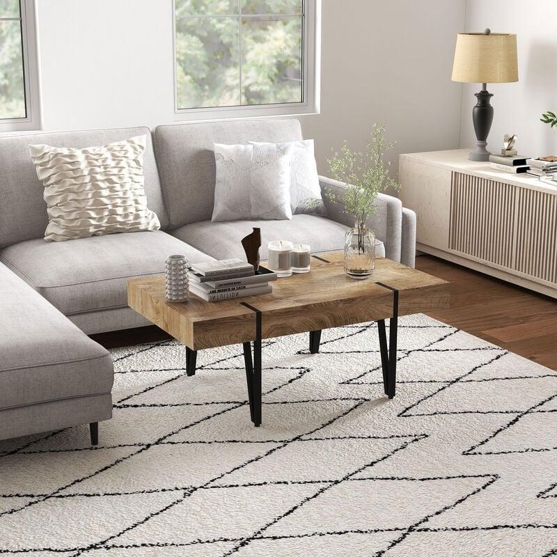 Endüstriyel Tarzda MDF Orta Sehpa 105x60 cm Siyah Metal Ayaklı - 103414