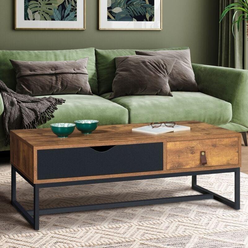 Endüstriyel tasarım metal ayaklı ahşap orta sehpa 100x50x36 cm - 103451