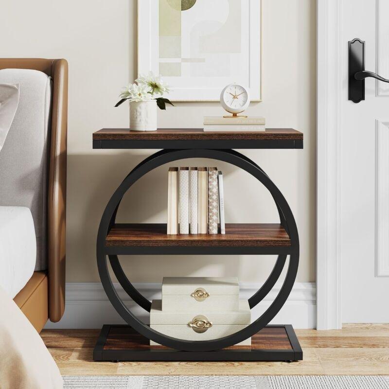 Endüstriyel Tasarımlı 3 Raflı Ahşap Orta Sehpa, Siyah Metal Çerçeveli - 102981