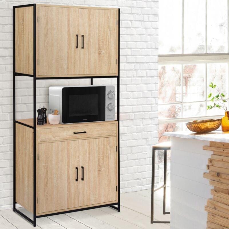 Endüstriyel Tasarımlı 80 Cm Ahşap Fırın Dolabı Siyah Metal Çerçeveli - 100767