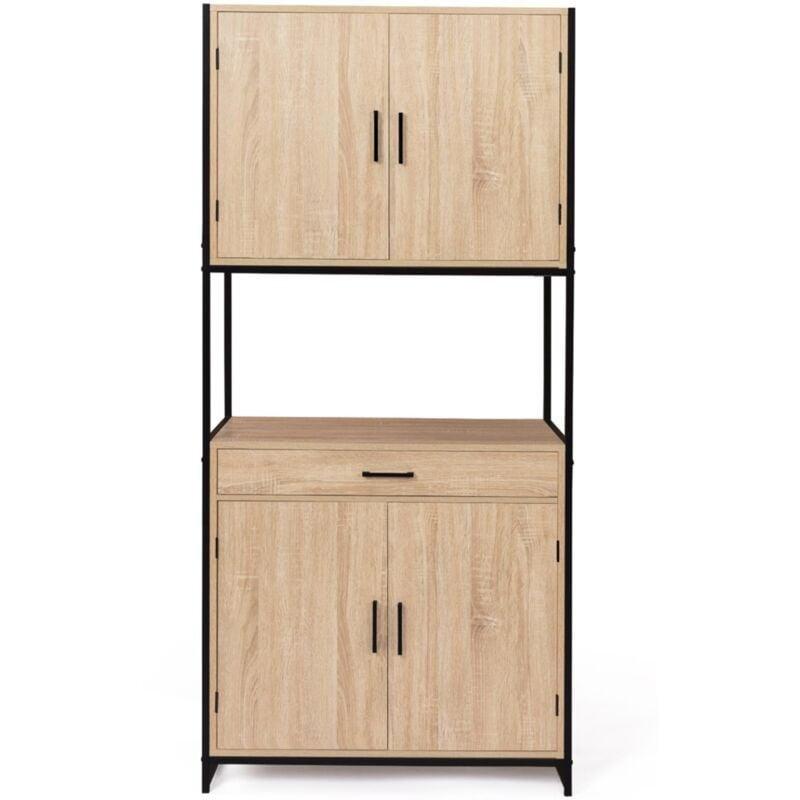 Endüstriyel Tasarımlı 80 Cm Ahşap Fırın Dolabı Siyah Metal Çerçeveli - 100767
