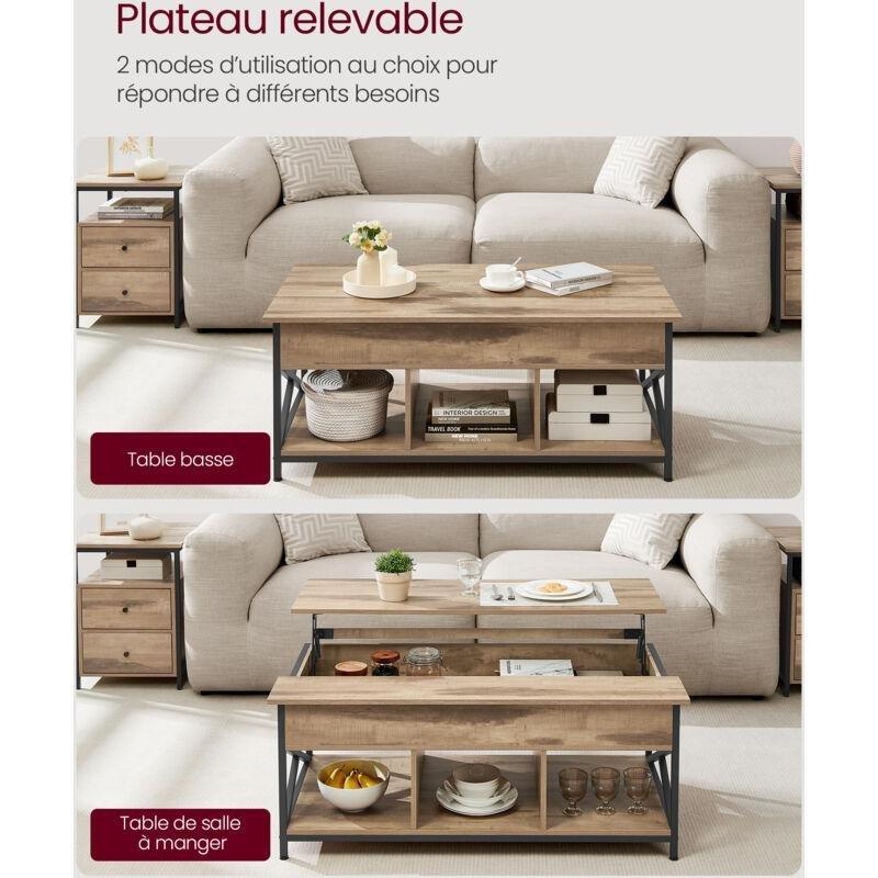 Endüstriyel Tasarımlı Açılır Plateau Akıllı Sehpa 60x120 cm Kahverengi-Siyah - 101513