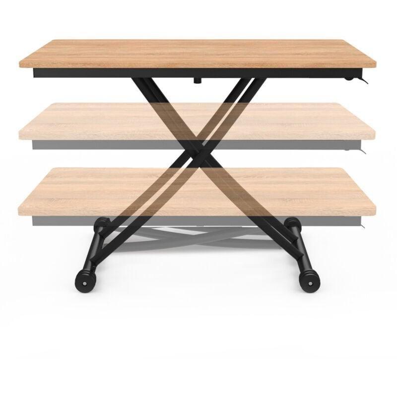 Endüstriyel tasarımlı açılır yemek masası olan sehpa, 100x57 cm, ahşap rengi plateau siyah metal ayak - 101863