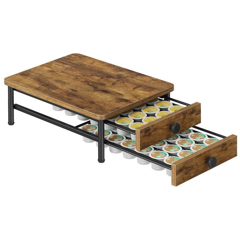 Endüstriyel Tasarımlı Kahve Köşesi 40x30x14 cm, Kahverengi Ahşap ve Siyah Metal Çerçeveli, 2 Çekmeceli - 99838