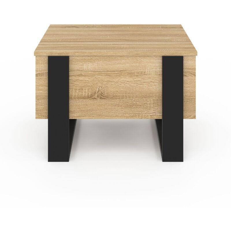 Endüstriyel Tasarımlı Kare Açılır Akıllı Sehpa 60x60 cm Ahşap ve Siyah - 101584