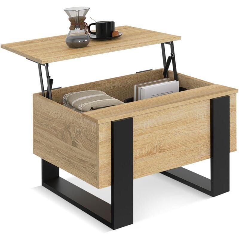 Endüstriyel Tasarımlı Kare Açılır Akıllı Sehpa 60x60 cm Ahşap ve Siyah - 101584