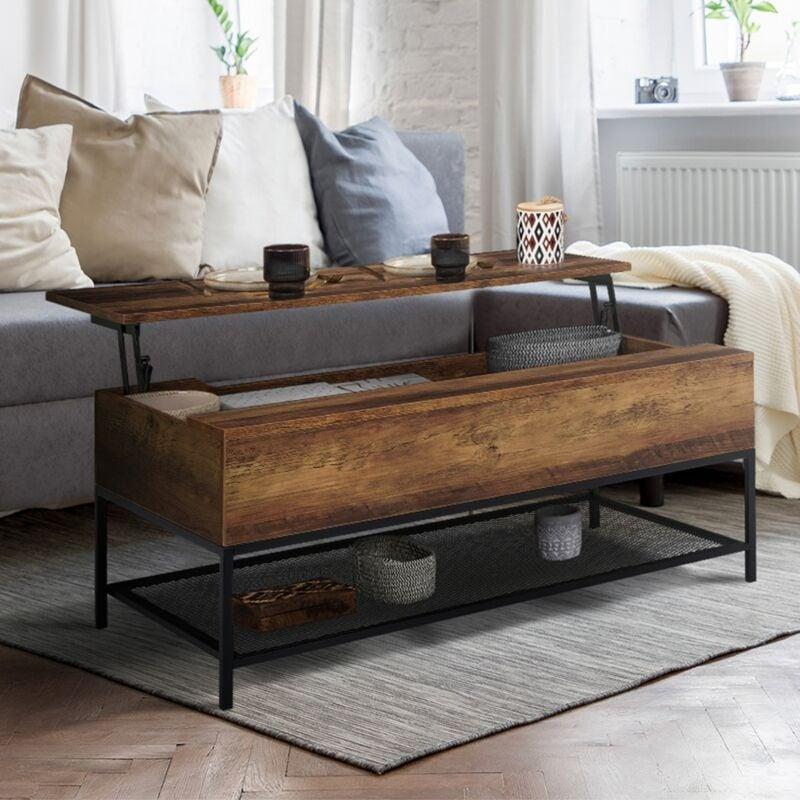 Endüstriyel Tasarımlı Koyu Kahverengi Açılır Akıllı Sehpa 100x55 cm - 101502