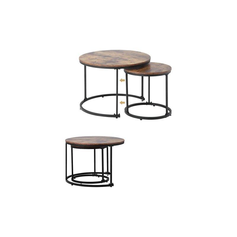 Endüstriyel Zigon Sehpa Takımı Kahverengi Mermer Desenli Metal Ayaklı 71x71x50 cm - 106480
