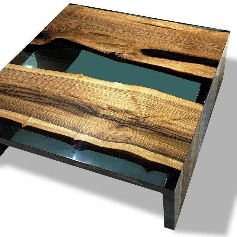 Epoksi Orta Sehpa Ceviz Ahşap 100x100 cm - 104104