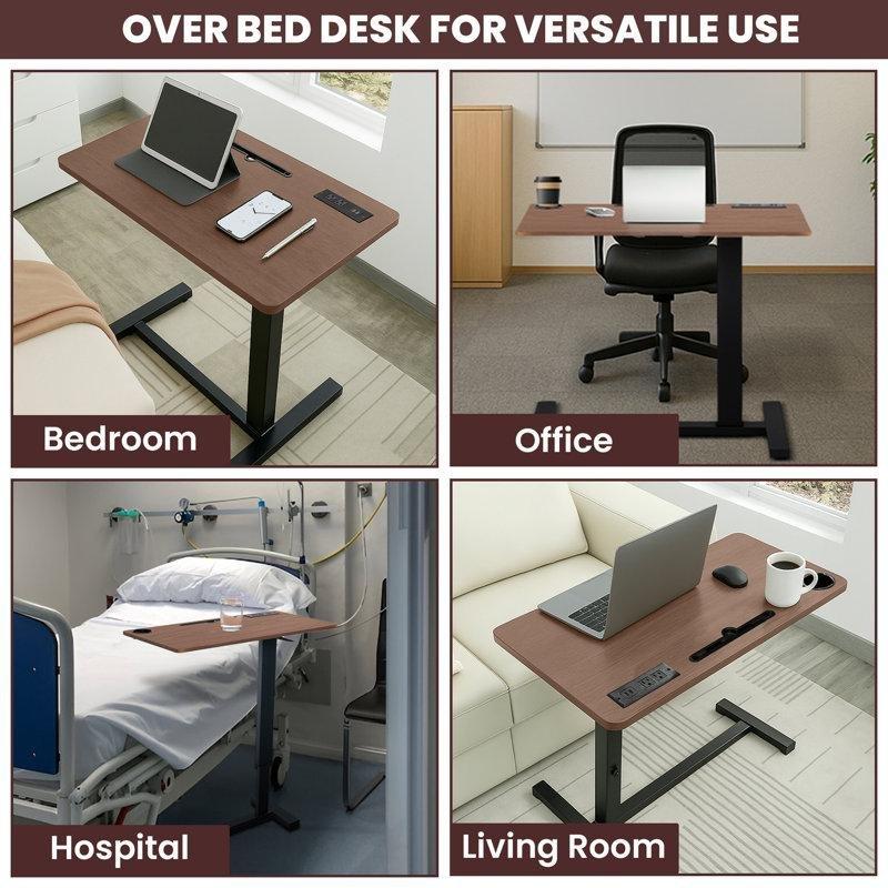 Espresso Siyah MDF Metal Tekerlekli Yükseklik Ayarlı Laptop Sehpası-93x80x40 cm - 113262