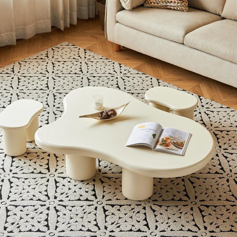 Fasulye Orta Sehpa Krem Endüstriyel Ahşap 123x89 cm - 104203