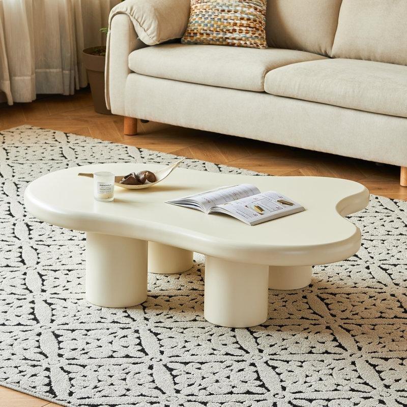 Fasulye Orta Sehpa Krem Endüstriyel Ahşap 123x89 cm - 104203