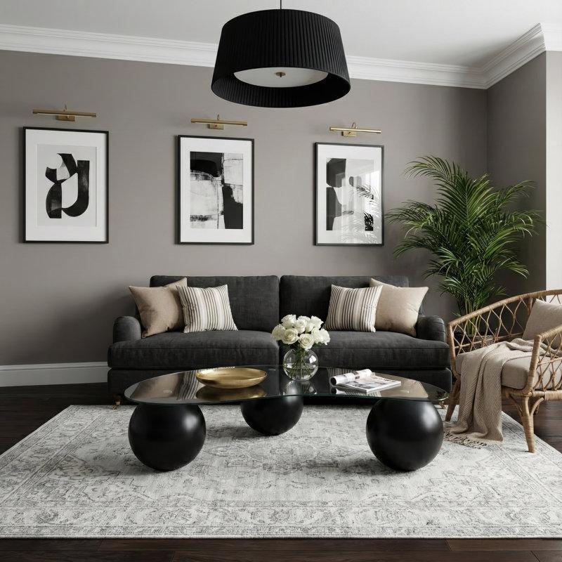 Fasulye Şeklinde Cam Üstlü Top Ayaklı Orta Sehpa 115x60 cm - 106015