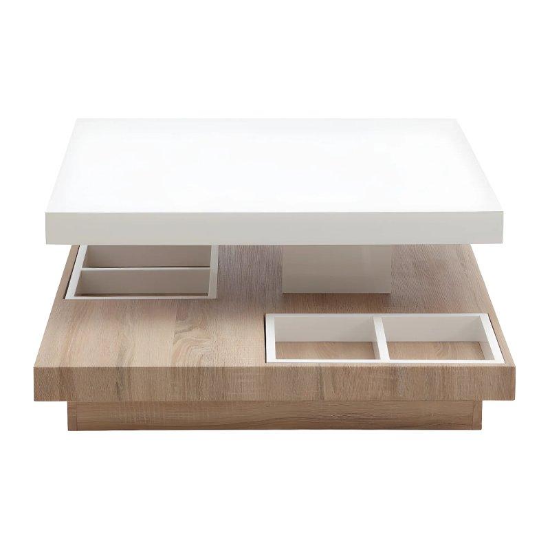 Fausto II MDF Beyaz ve Meşe Dönerli Orta Sehpa 80x80 cm - 102576