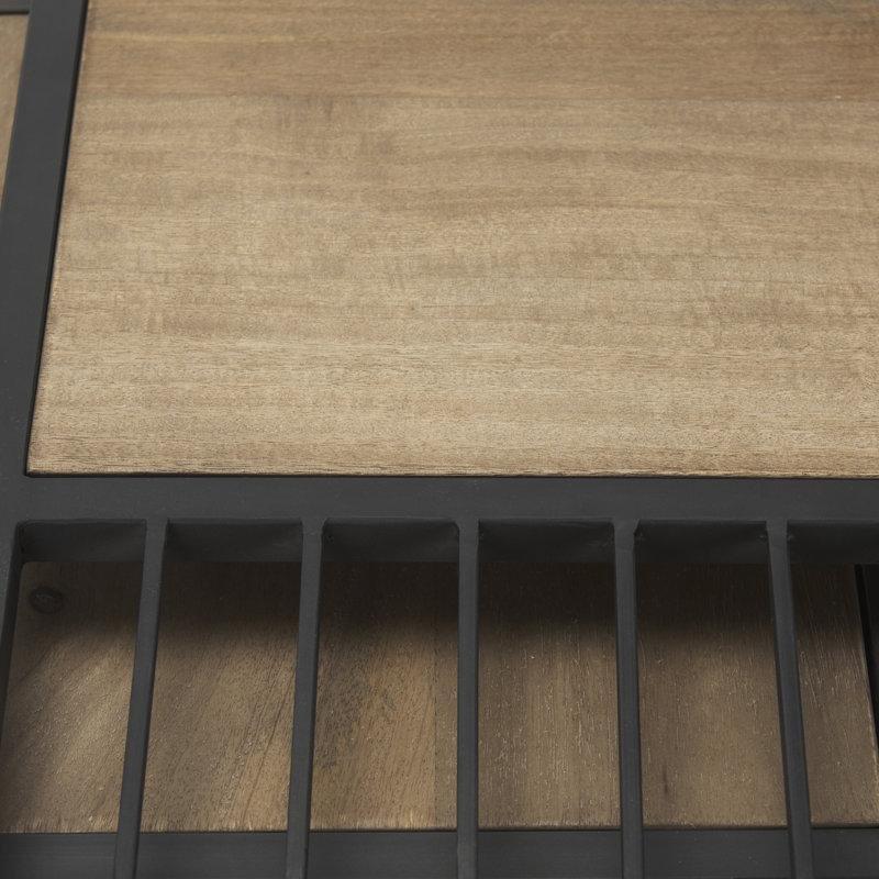 Ferforje Zigon Sehpa Siyah Metal Ayaklı Açık Kahverengi Ahşap 56x56x61 cm - 108220