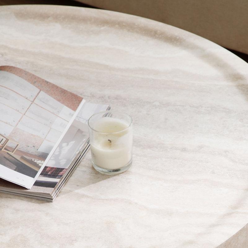 Fiberglass Yuvarlak Orta Sehpa 90 cm, Mermer Görünümlü, Beyaz - 104491