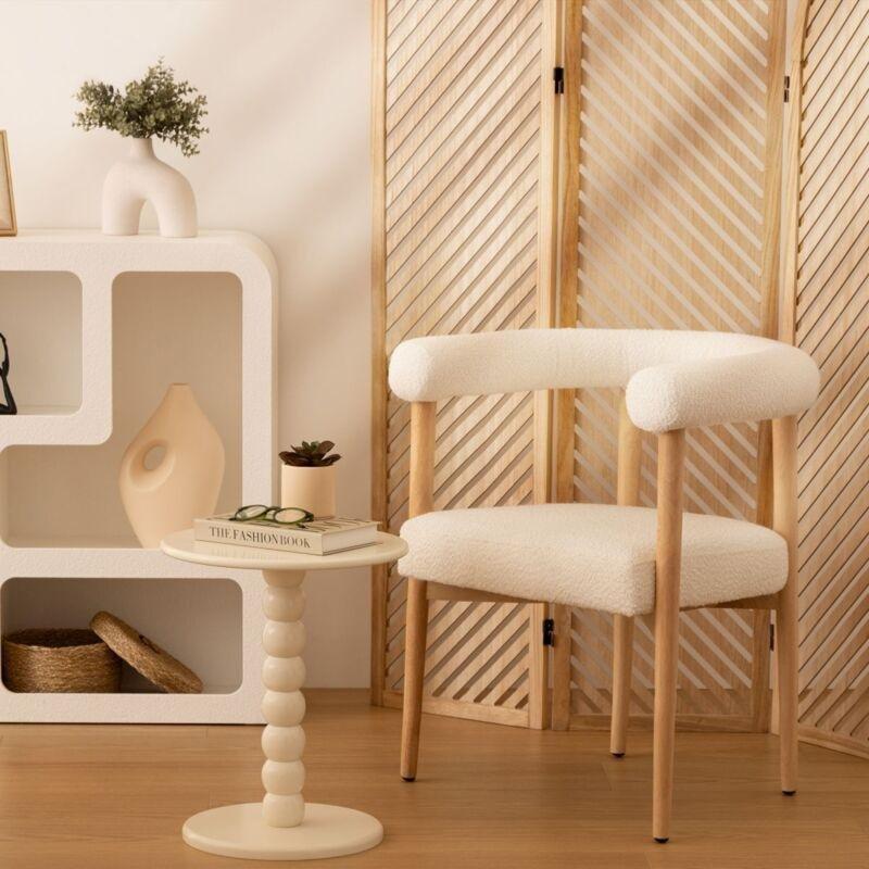 Fildişi MDF Mat Yuvarlak Mantar Yan Sehpa-38x38x47 cm - 112738