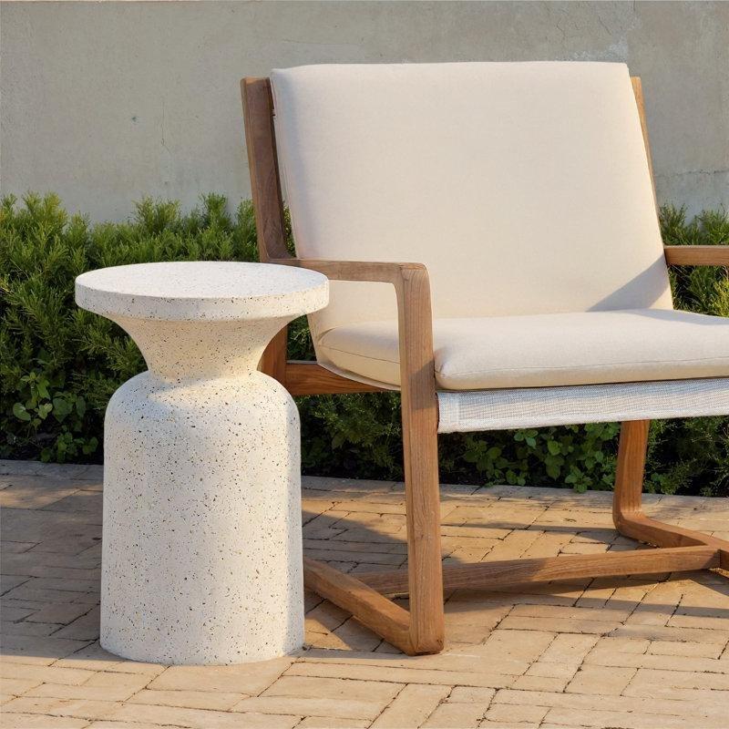 Fildişi Renkli Yuvarlak Terrazzo Orta Sehpa 35x35x52 cm - 105673