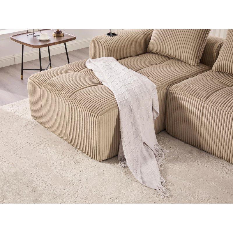 Fitilli Kadife Dinlenme Koltuğu, Yüksek Yoğunluklu Sünger, Saklama Bölmesi ve Bardaklık-253x61x158 cm - 109811