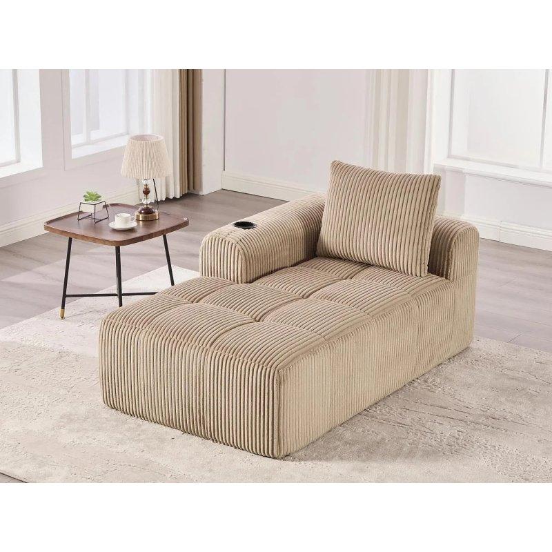 Fitilli Kadife Dinlenme Koltuğu, Yüksek Yoğunluklu Sünger, Saklama Bölmesi ve Bardaklık-253x61x158 cm - 109811