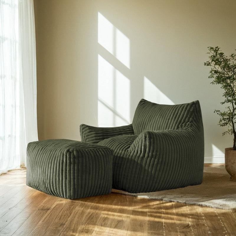 Fitilli Kadife Kılıflı Çocuk Dinlenme Koltuğu ve Puf Seti-76 x 117 x 161 cm - 109691