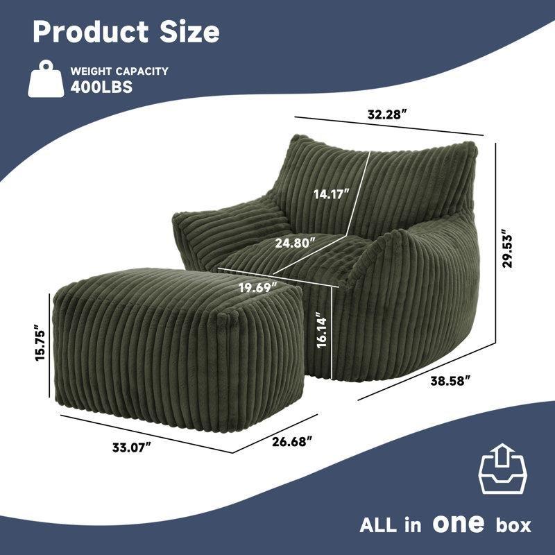 Fitilli Kadife Kılıflı Çocuk Dinlenme Koltuğu ve Puf Seti-76 x 117 x 161 cm - 109691