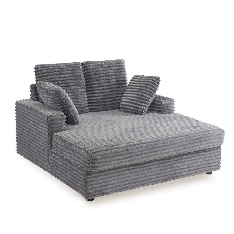 Fitilli Kadife Kumaş Kaplamalı İkili Puf Dinlenme Koltuğu-89 x 135 x 148 cm - 109397