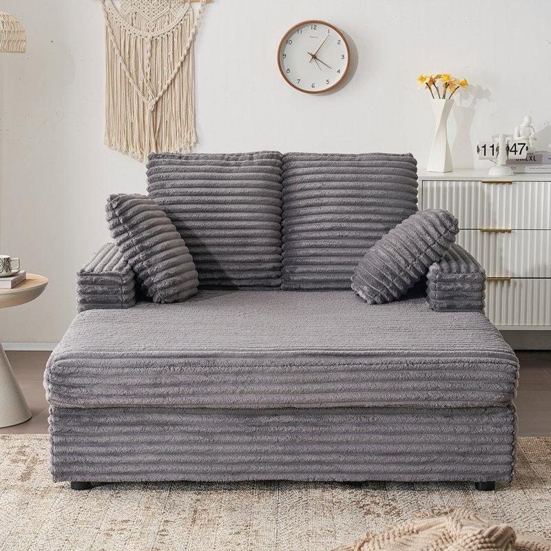 Fitilli Kadife Kumaş Kaplamalı İkili Puf Dinlenme Koltuğu-89 x 135 x 148 cm - 109397