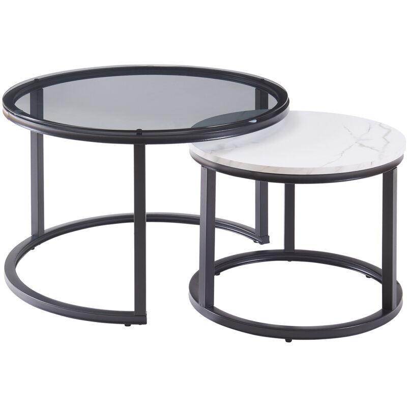 Füme Cam ve Mermer Desenli Zigon Sehpa İkili Set 70 cm - 107121