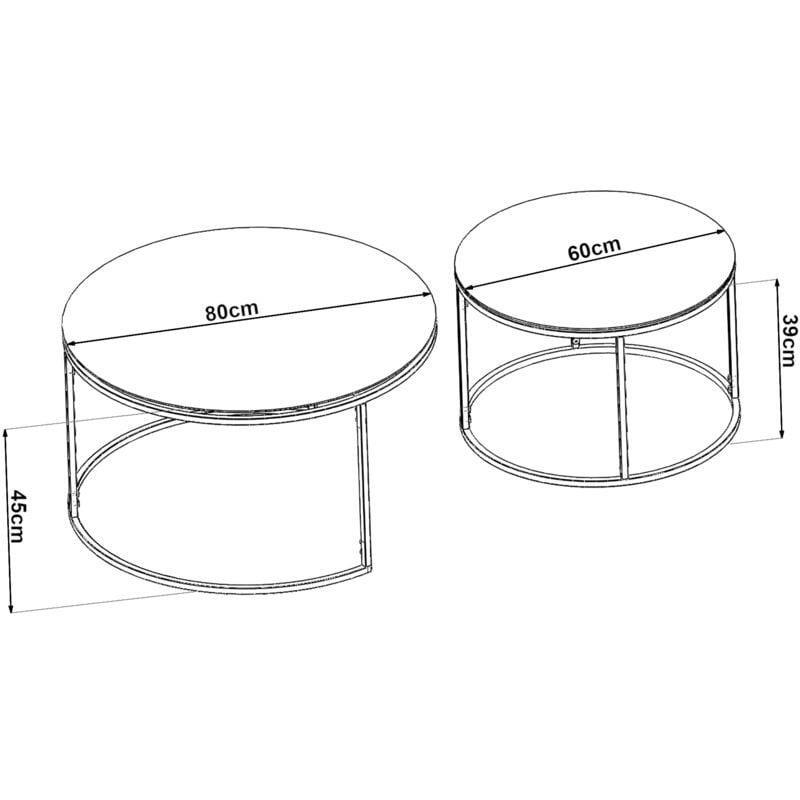 Füme Camlı Metal Zigon Sehpa Siyah 80x60x45 cm 2'li Set - 107445