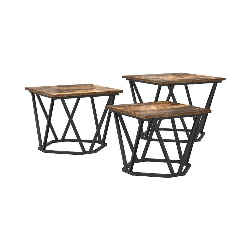 Füme Meşe MDF Zigon Sehpa 40x40x32 cm 3'lü Set Dikdörtgen Kahverengi - 106150