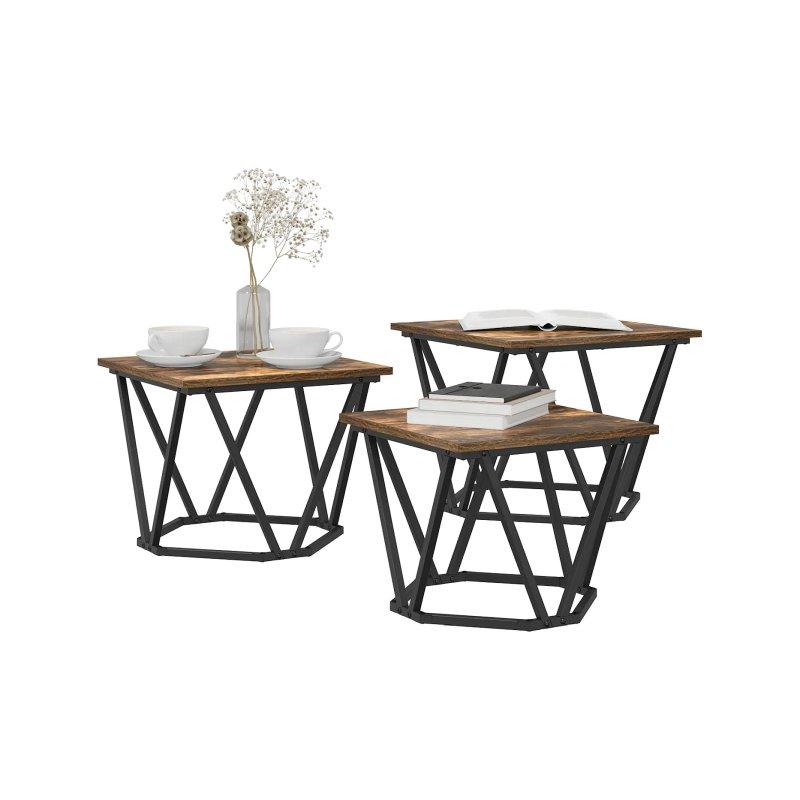 Füme Meşe MDF Zigon Sehpa 40x40x32 cm 3'lü Set Dikdörtgen Kahverengi - 106150