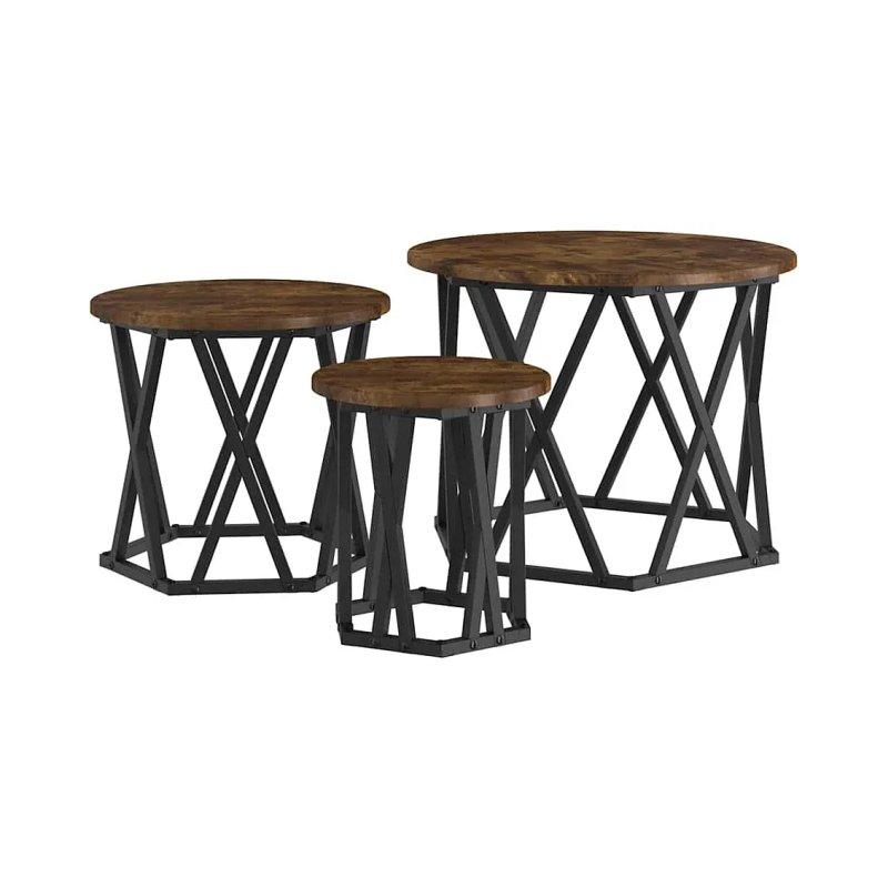 Füme Meşe Üçlü Zigon Sehpa 53x53x40 cm - 106222