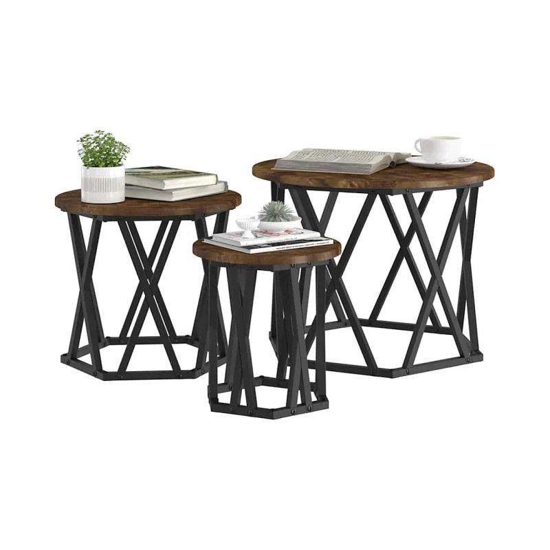 Füme Meşe Üçlü Zigon Sehpa 53x53x40 cm - 106222