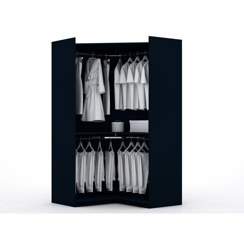 Gece Mavisi Endüstriyel Ahşap Köşe Gardrop 207 cm Genişliğinde 3 Parçalı Set - 90949