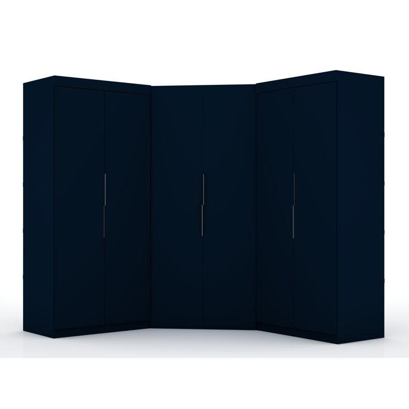 Gece Mavisi Endüstriyel Ahşap Köşe Gardrop 207 cm Genişliğinde 3 Parçalı Set - 90949