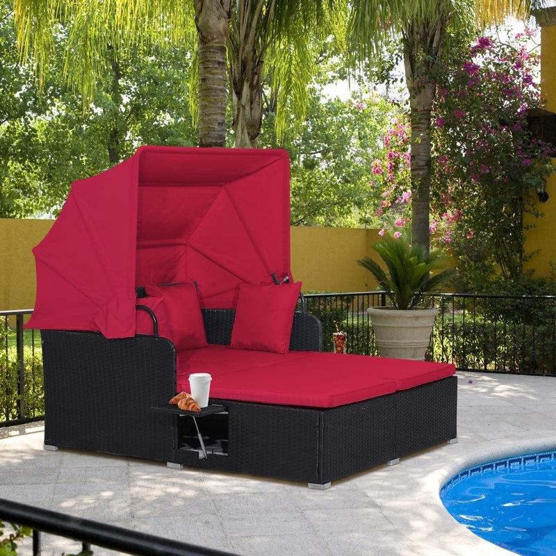 Geri Çekilebilir Tenteli Çift Kişilik Rattan Dinlenme Koltuğu-149 x 165 x 154 cm - 109478
