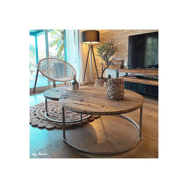 Geri Dönüştürülmüş Ahşap Yuvarlak Zigon Sehpa 90x90x40 cm - 106600
