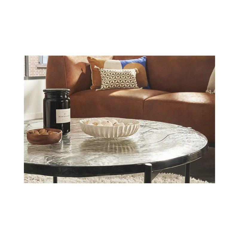 Geri Dönüştürülmüş Cam ve Siyah Metal Çift Tablalı Yuvarlak Orta Sehpa 86 cm - 101982