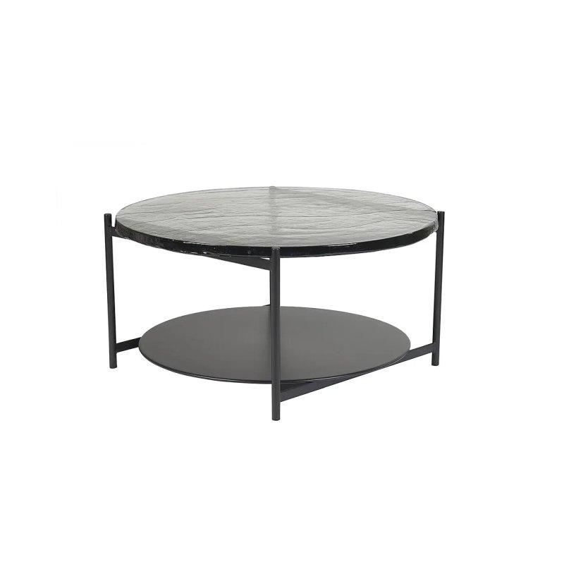 Geri Dönüştürülmüş Cam ve Siyah Metal Çift Tablalı Yuvarlak Orta Sehpa 86 cm - 101982