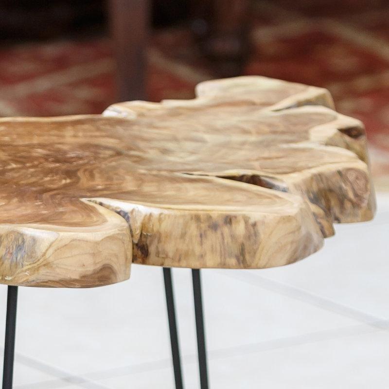 Geri Dönüştürülmüş Tik Ağacı Kütük Orta Sehpa 61x61 cm Siyah Metal Ayaklı - 105310