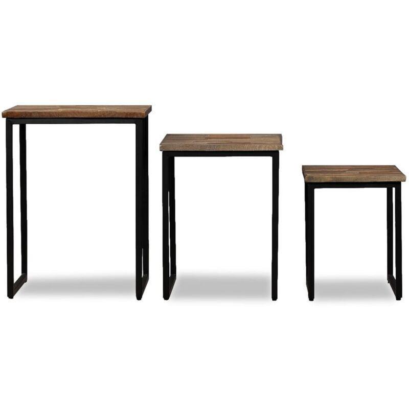 Geri Dönüştürülmüş Tik Ahşap Üçlü Zigon Sehpa 45x31x60 cm Kahverengi - 106926