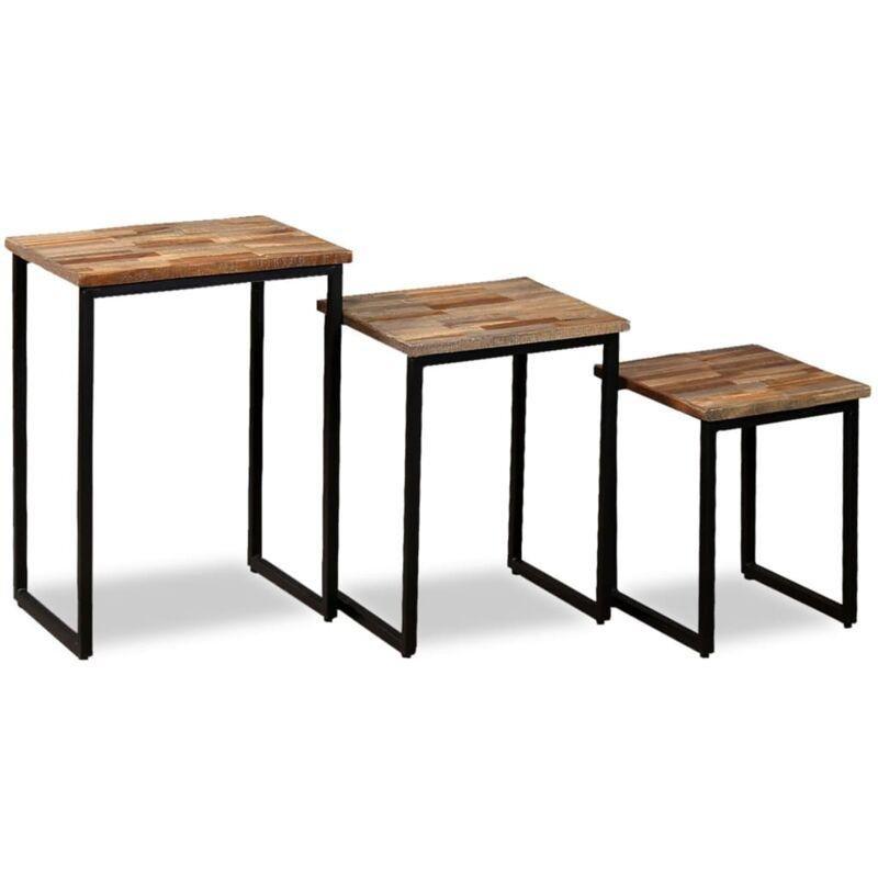 Geri Dönüştürülmüş Tik Ahşap Üçlü Zigon Sehpa 45x31x60 cm Kahverengi - 106926