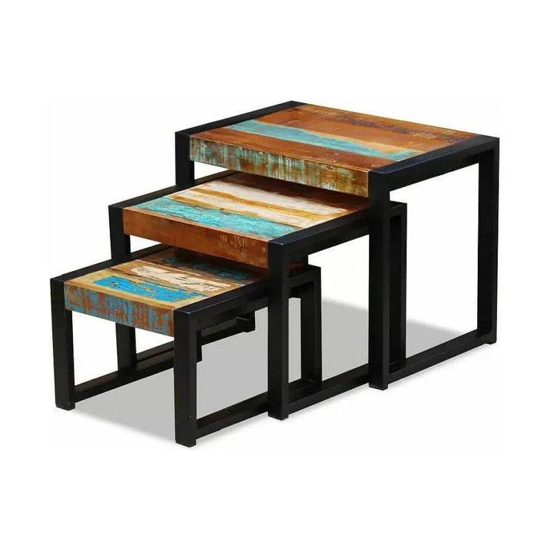 Geri Dönüşüm Ahşap Üçlü Zigon Sehpa Metal Ayaklı 60x48x41 cm - 106375