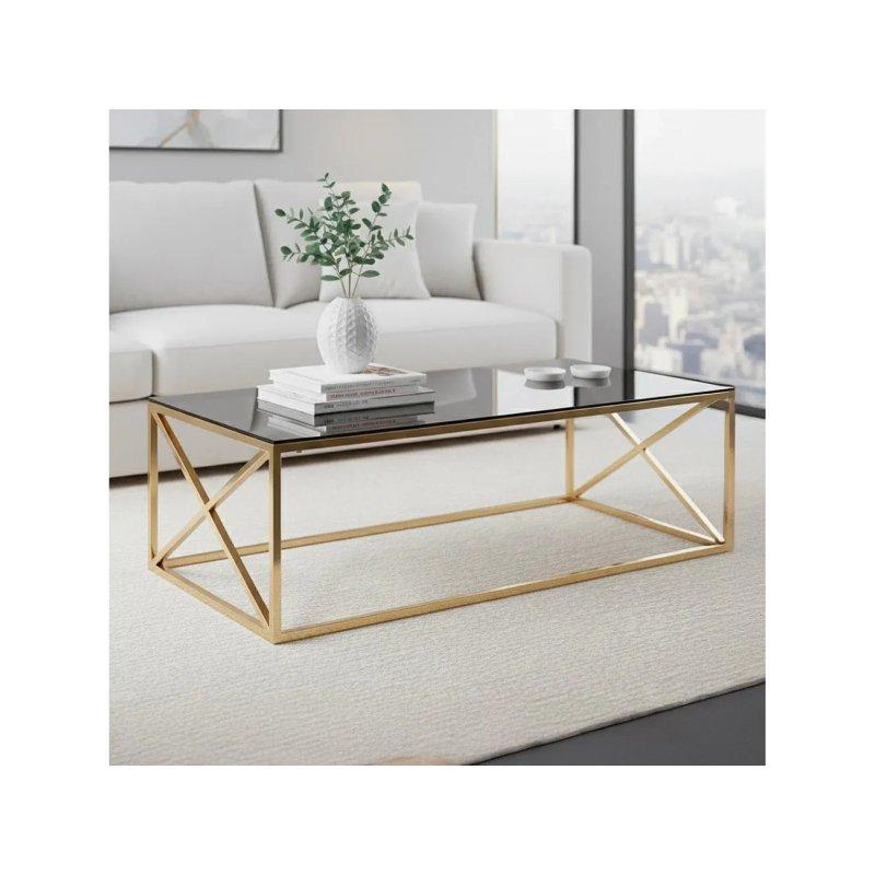 Gladis Cam Orta Sehpa 120x60x40 cm Gold Ayaklı Siyah Cam - 102555