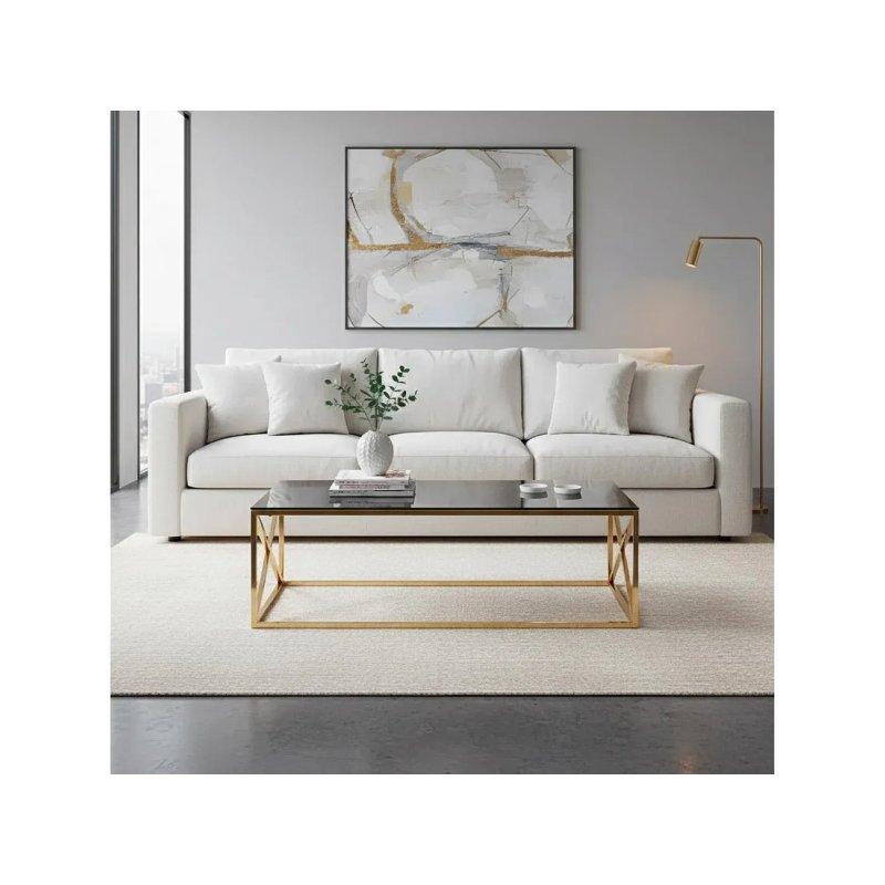 Gladis Cam Orta Sehpa 120x60x40 cm Gold Ayaklı Siyah Cam - 102555