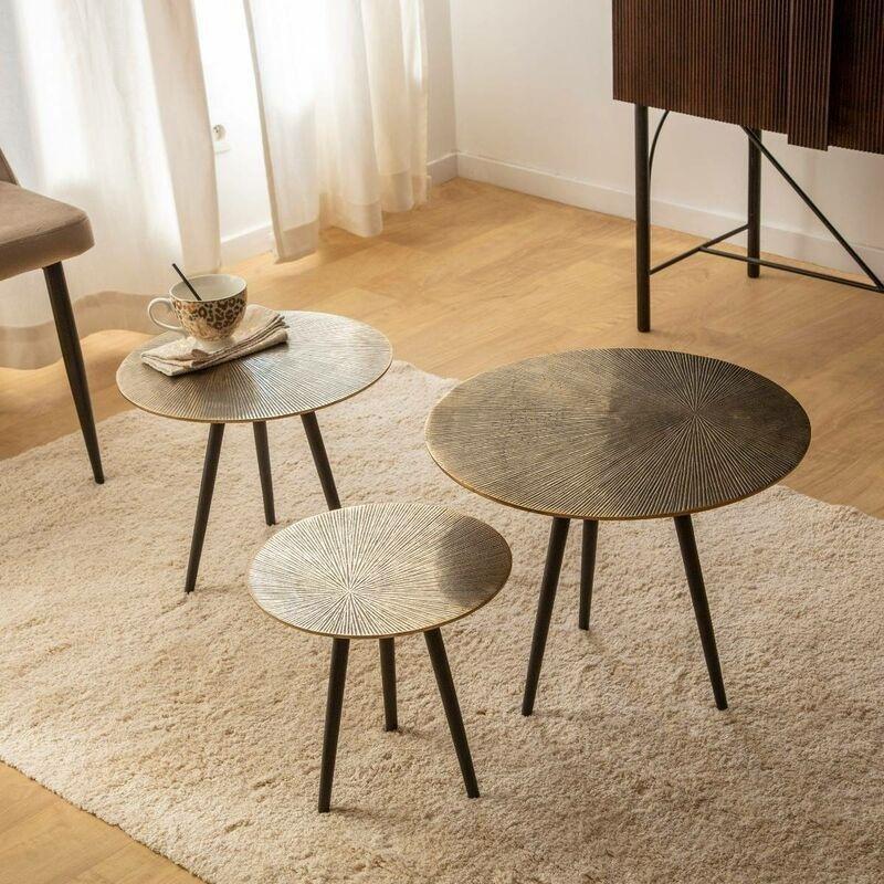 Gold Alüminyum Zigon Sehpa 48x42 cm 3'lü Set - 107335