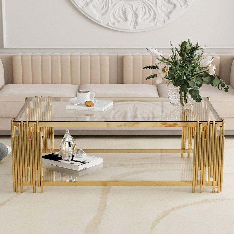 Gold Ayaklı Dikdörtgen Cam Orta Sehpa 130x70 cm - 105019