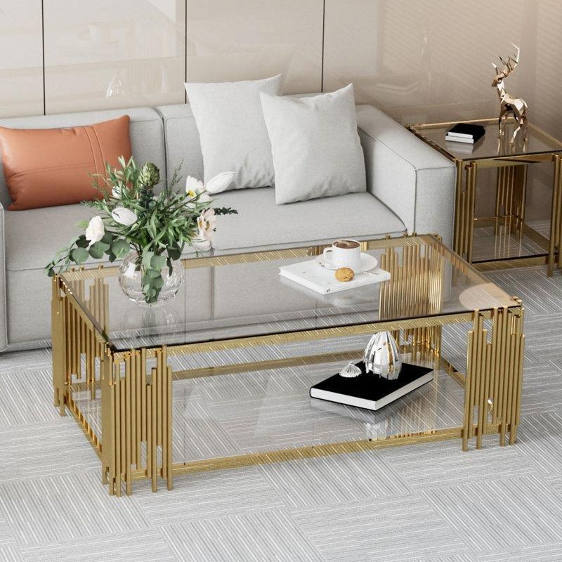 Gold Ayaklı Dikdörtgen Cam Orta Sehpa 130x70 cm - 105019